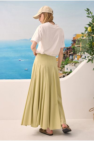 HEQA Waist Fitted Flounce Skirt Light Sage