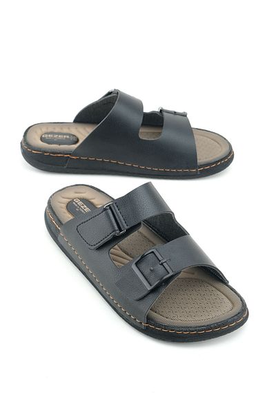 GEZER Summer Men's Faux Leather Two Buckle Adjustable Comfortable Sole Daily Slippers