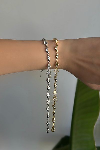 Okko Store Steel Crescent Detailed Charm Bracelet
