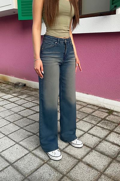 BİKELİFE Women's High Waist Lycra Retro Effect Wide Leg Jean