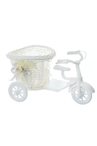 OEM Basket for floral arrangements, decorative tricycle with white ribbon, 22 cm