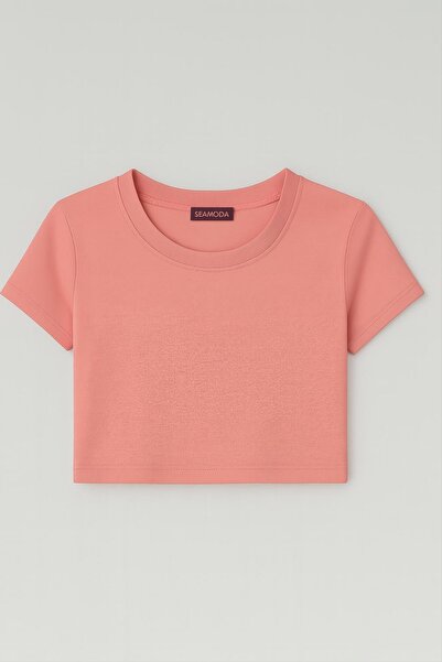 Seamoda Μπλουζάκι Crew Neck με κοντό μανίκι Crop Rib-SOMON