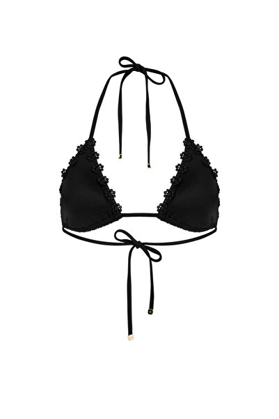 Agent Provocateur بلوزة بيكيني سوداء من Maiya - مظهر رطب بتفاصيل زهور كلاسيكية، كوب مثلث قابل للتعديل