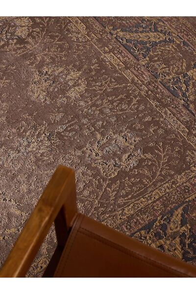 Turkrugs Lüks Kahverengi Desenli Salon Halısı - Akrilik & Viskon İplikli, Toz...