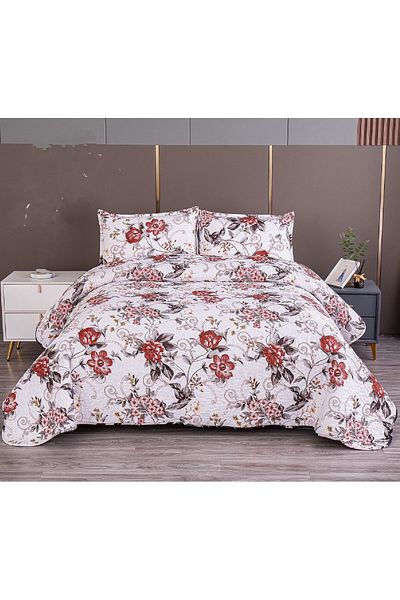 FIONNA.RO 2-Sided Quilted Cotton Blanket - Rust Flowers