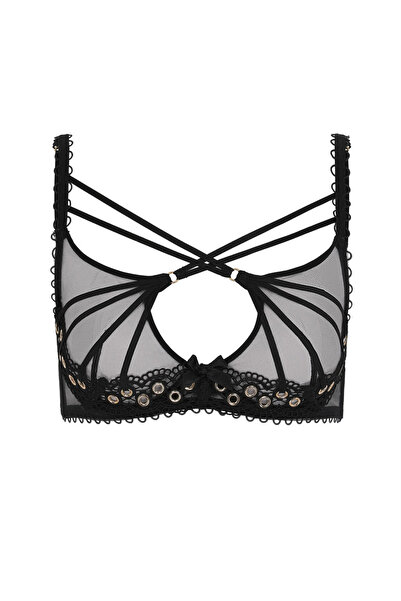 Agent Provocateur حمالة صدر Doretta سوداء اللون من التول مع حمالة صدر داعمة مطرزة بالزهور