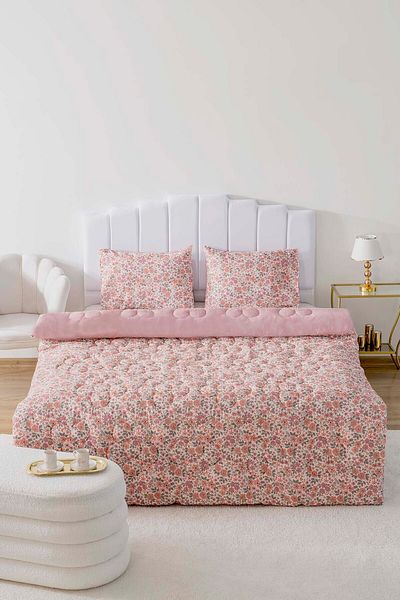 Rivaİstanbul Pink Spring Double Sided Daisy Quilted Quilt 200X215 cm