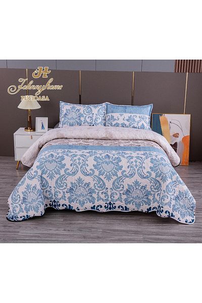 FIONNA.RO Quilted Cotton Duvet Cover With 2 Sides - Blue