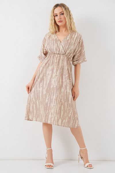 Bigdart Women's Patterned Short Sleeve Dress 2569 - Beige