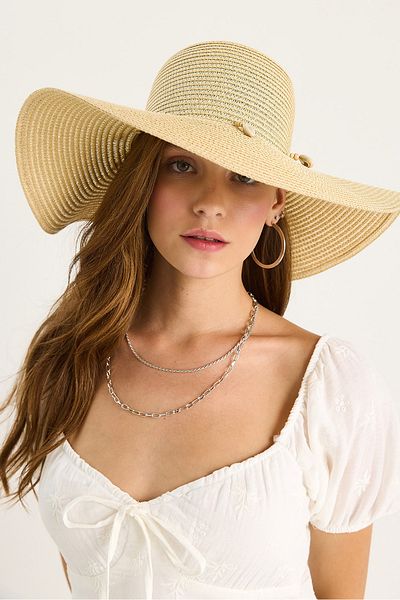 Bianco Lucci Women's Seashell Detailed Wide Straw Hat 14232-1 60801003