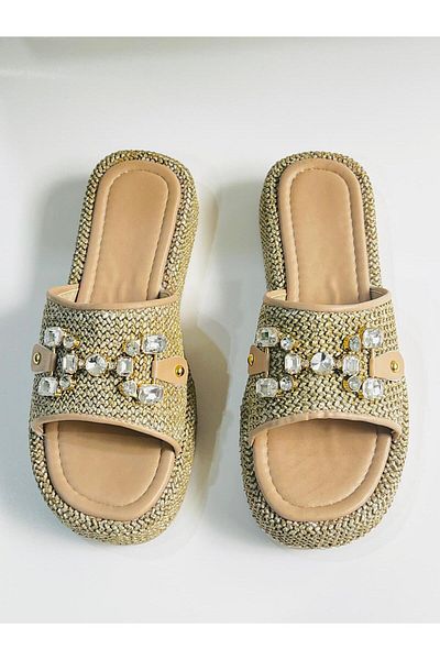 Cico Casual Slippers Material Straw Face Stone Substrate Height 4 cm