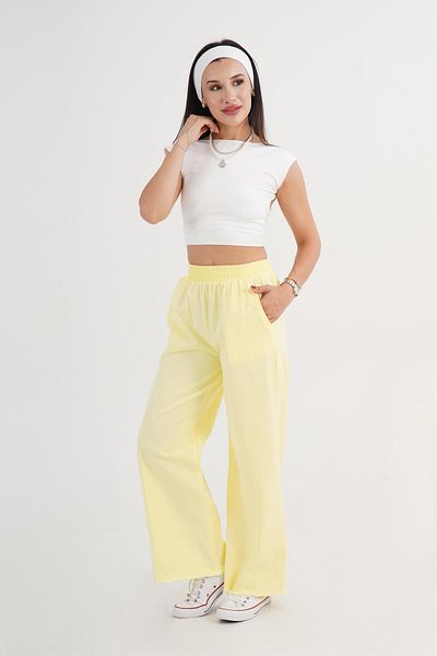 Hipo Trend Yellow Loose Trousers with Ripped Legs and Elastic Waist