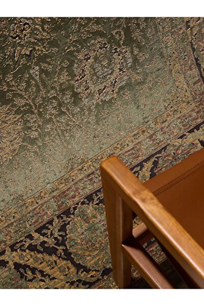 Turkrugs Lüks Yeşil Desenli Salon Halısı - Akrilik & Viskon İplikli, Toz Tutm...