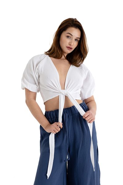 PANCHY CANKY 2 Layer 100% Cotton Muslin Tie-Up Blouse Crop