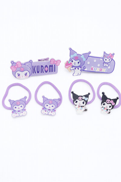 MakeWell Kuromi Tasarımlı 4 Adet Lastik 2 Adet Çıtçıtlı Tokalı Çocuk Toka Seti