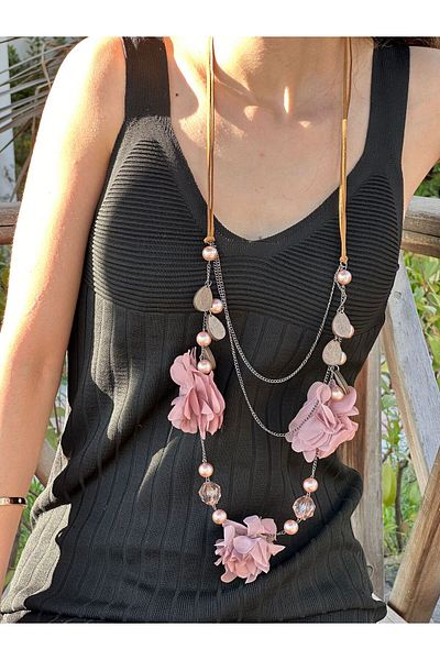 Gönülden Tasarım Relief Flower Women's Necklace 50 cm