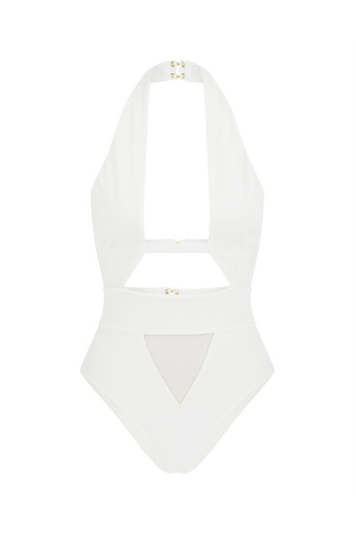 Agent Provocateur ملابس سباحة نسائية من Anja بيضاء ذات ساق عالية مع قطع علوية بيكيني مدعمة وتطبيق نحيف