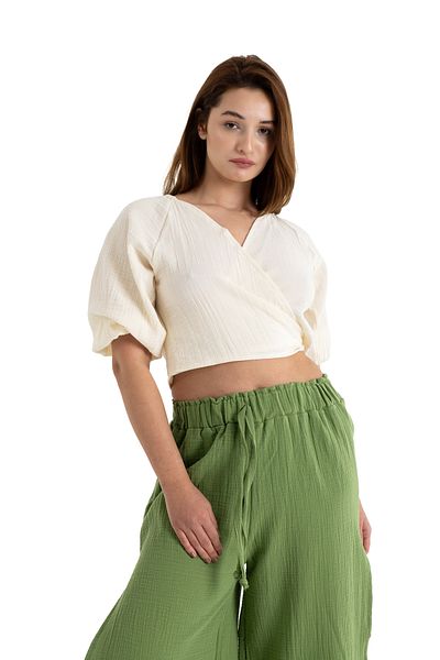 PANCHY CANKY Μπλούζα Crop 2 στρώσεων από 100% βαμβακερή μουσελίνα