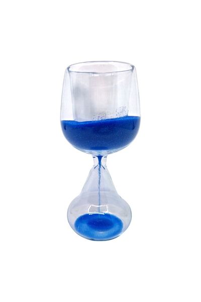 OEM Transparent glass hourglass, double-walled glass, blue sand, 14 cm