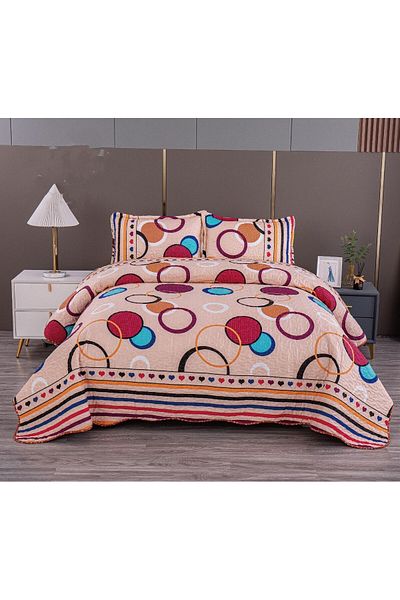 FIONNA.RO 2-Sided Quilted Cotton Blanket - Circles and Hearts