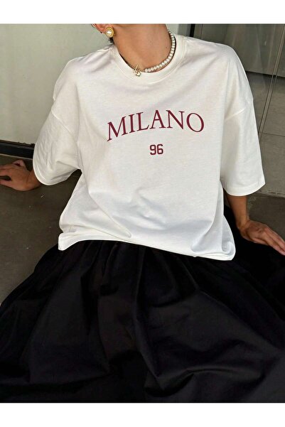 NAKRUF Γυναικείο/Ανδρικό μπλουζάκι Unisex Milano με τύπωμα oversized Βαμβακερό