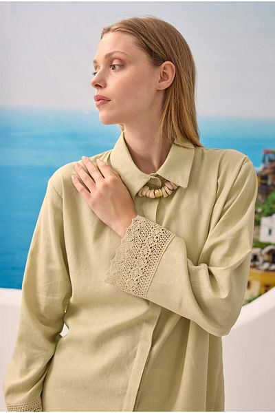 HEQA Lace Linen Trousers Set Light Sage