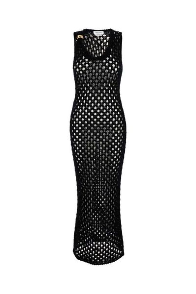 Blumarine Black Open Knit Work Long Dress In Cotton Woman