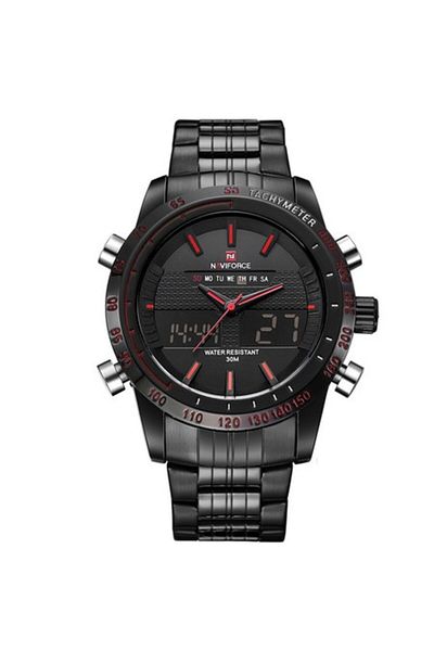 Naviforce Men's Watch 9024 Black with Red Stainless Steel