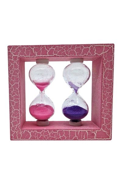 OEM Double hourglass made of glass with marbled effect, pink