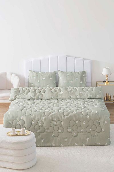 Rivaİstanbul Green Daisy Double Sided Daisy Quilted Quilt 200X215 cm