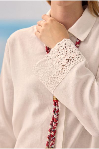 HEQA Lace Linen Trousers Suit Ecru