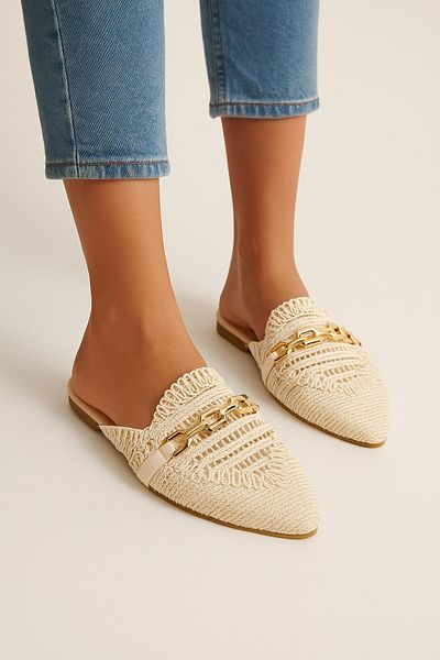HAKKE Front Knitted Closure Chain Detail Home Slippers