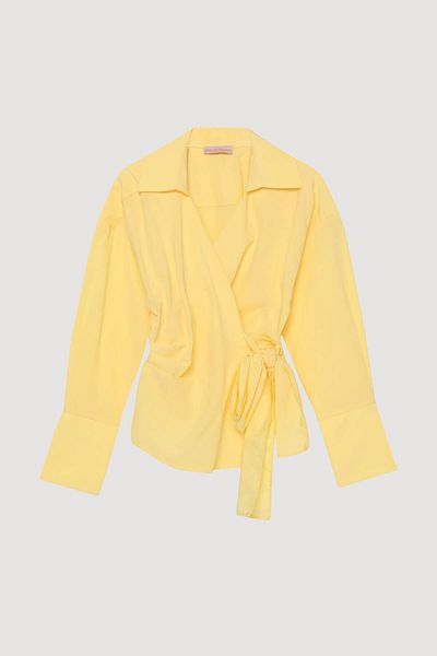 Quzu Lacing Detailed Double Breasted Yellow Women's Blouse Blz00130