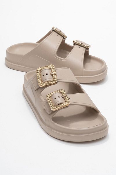 CCWAY AYAKKABI Women's Strappy Buckle Slippers Capicino