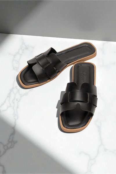 Lideral Black Summer Slippers H Pattern Belted Women's Summer Slippers Dowry Bundle Sea Beach Home Daily Slippers