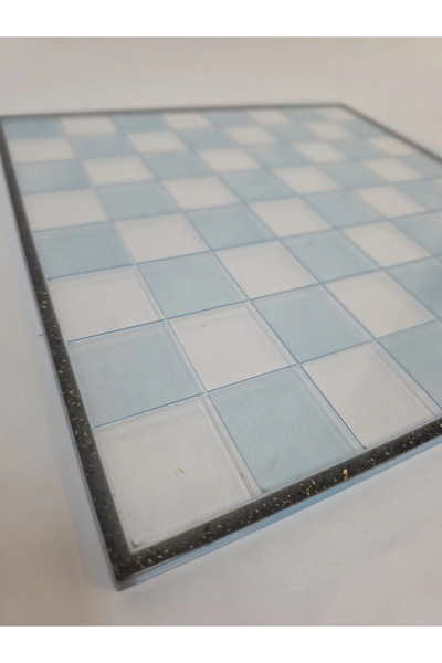 Finecraft Handmade Epoxy Resin Chessboard – Semi-Transparent Blue/Black Border with Gold Foil