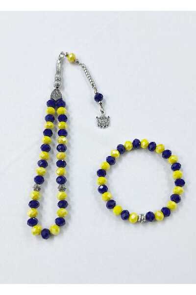 Lio20 Yellow-Dark Blue Colored Crystal Prayer Beads & Bracelet Set | Gift and Daily Accessory