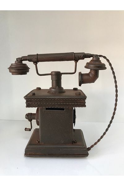 NOSTALJİM Decorative Metal Phone Savings Box with Fixed Handset