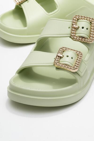 CCWAY AYAKKABI Women's Velcro Sabo Slippers Water Green