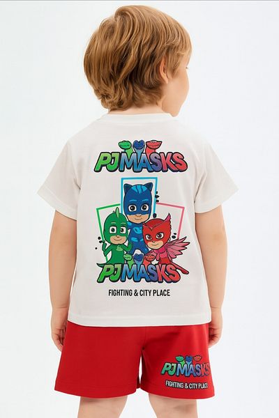 Uğur bebe Pijamaskeliler Pj Masks Printed Boy's Suit – Red Shorts, Summer Cotton Set of 2”