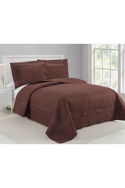 FIONNA.RO 3-Piece Quilted Cotton Blanket - Plain - Brown