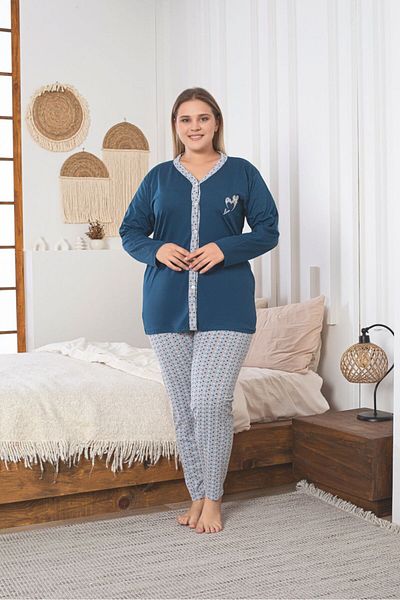 Asel Set de pijamale din țesătură de bumbac cu mâneci lungi și nasturi