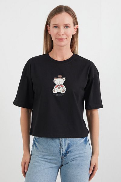 Fulla Moda Tricou cu mânecă scurtă cu decolteu tip ursuleț