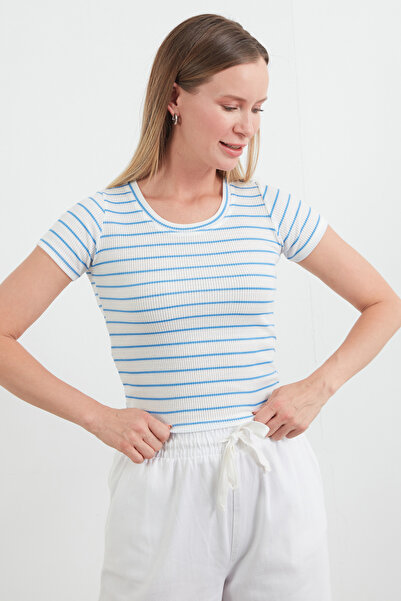 Fulla Moda Μπλουζάκι με ριγέ κοτλέ