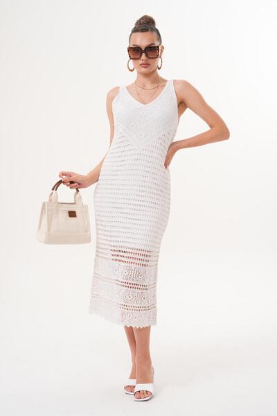 ŞİMAL Kadın Desenli Triko Örme Astarlı Elbise 250564 -