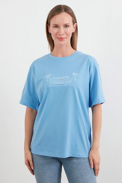 Fulla Moda Tricou oversize cu text și broderie cu panglică