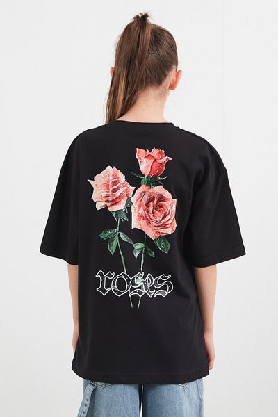 Fulla Moda Girl's T-Shirt with Rose Print on the Back