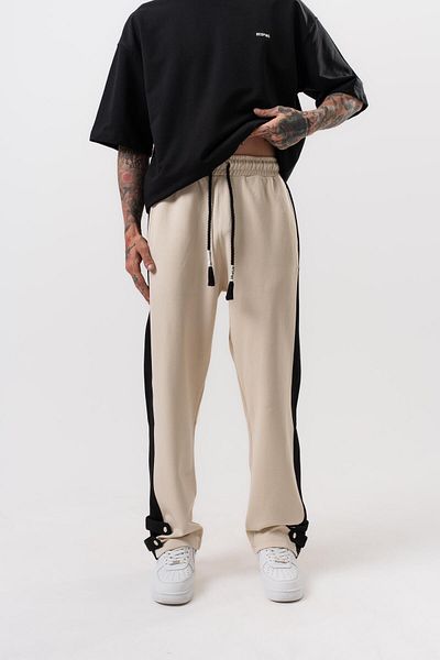 Respire Men's Leg Detailed Interlock Baggy Sweatpants Beige