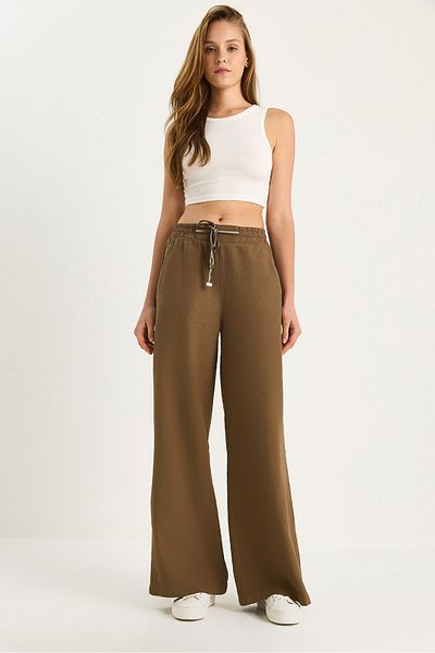 Bianco Lucci Pantaloni palazzo de in pentru femei cu talie elastică și buzunar YP5219 60283436