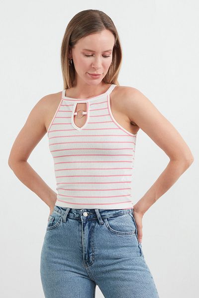Fulla Moda Halter Neckline Body with Striped Ring Detail